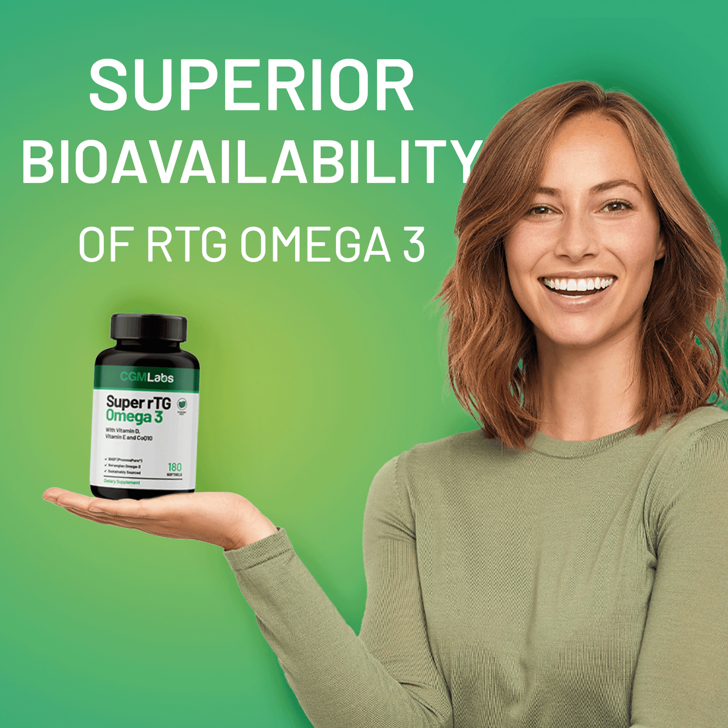 Super rTG Omega 3 - Norwegian Fish Oil with Vitamin D & E and CoQ10 - 180 Softgels