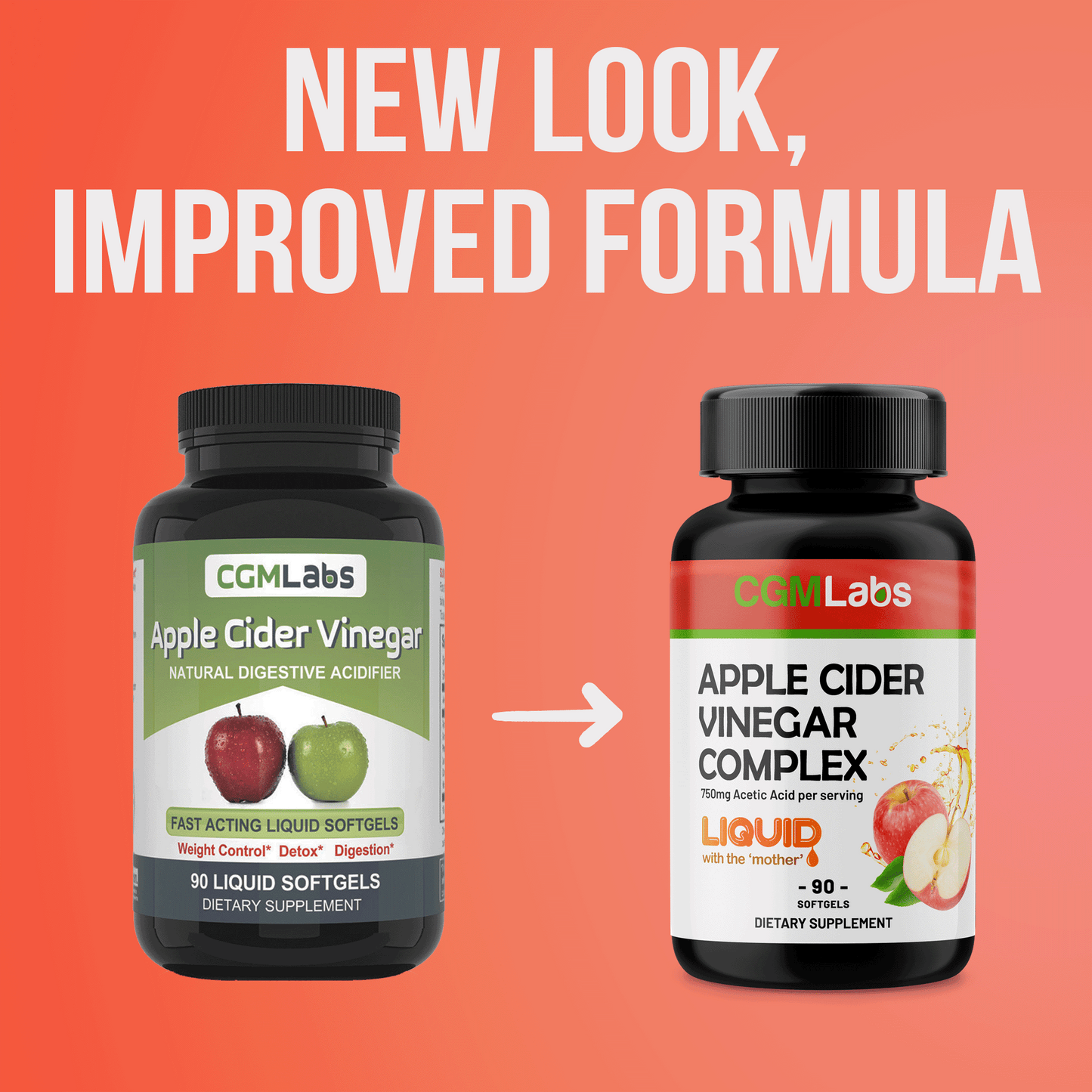Liquid Apple Cider Vinegar in Softgels- Weight Control, Detox, Digestion - High Bioavailability, The Most Advanced Apple Vinegar Yet! (180)