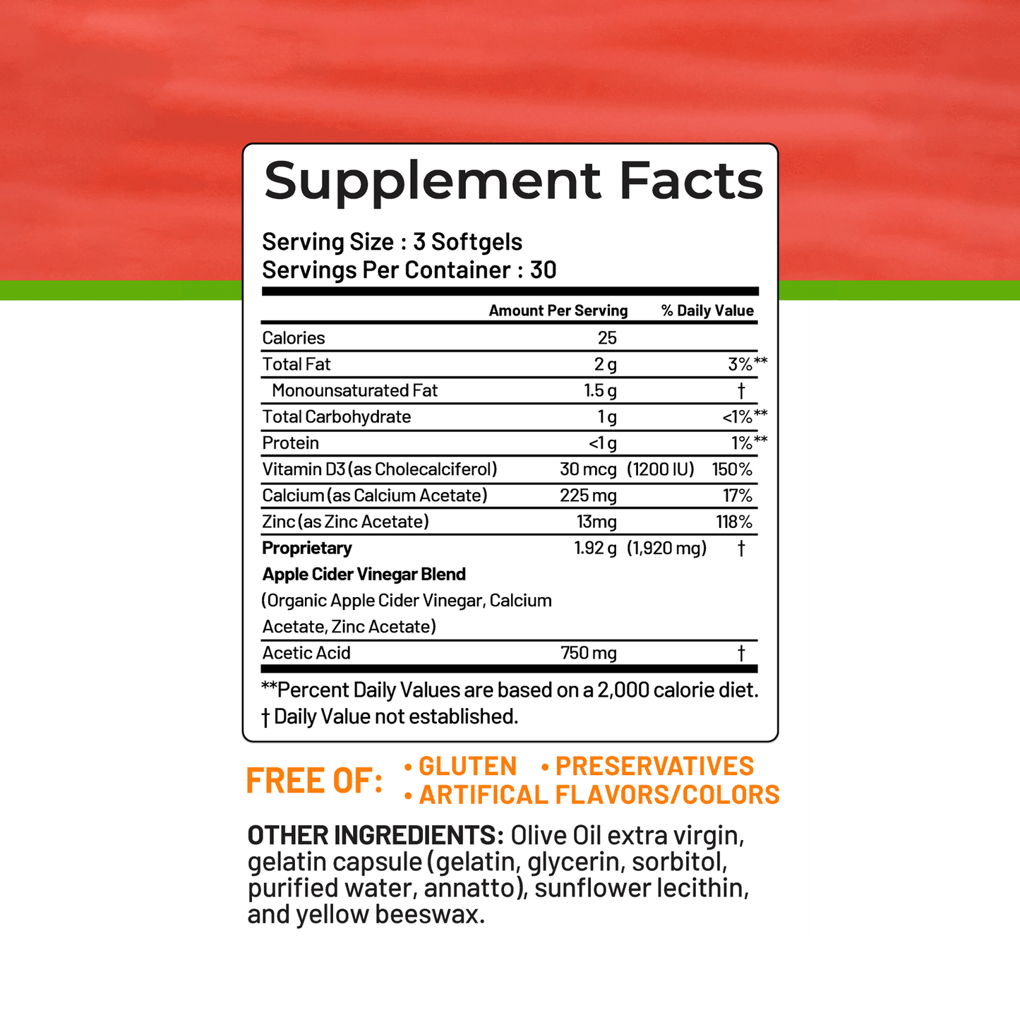 Liquid Apple Cider Vinegar in Softgels- Weight Control, Detox, Digestion - High Bioavailability, The Most Advanced Apple Vinegar Yet! (180)