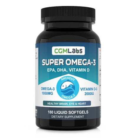 CGM Labs 오메가 3 975mg EPA DHA 비타민 D 1000IU 180 캡슐, 180 소프트젤