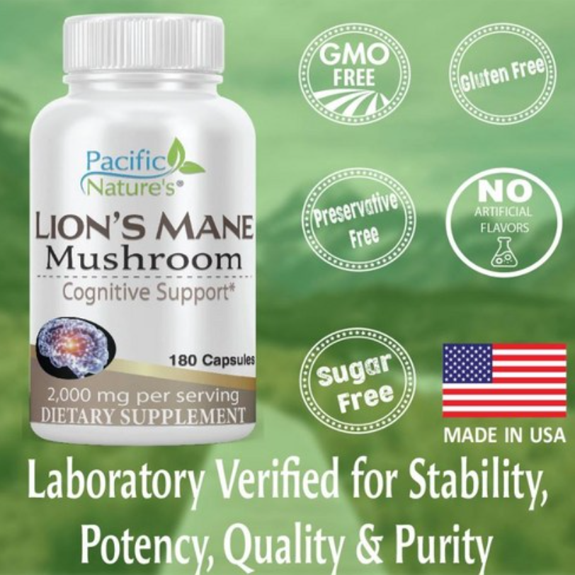 Pacific Nature's 퍼시픽 네이처스 Lion's Mane 노루궁뎅이버섯 2000mg 180캡슐