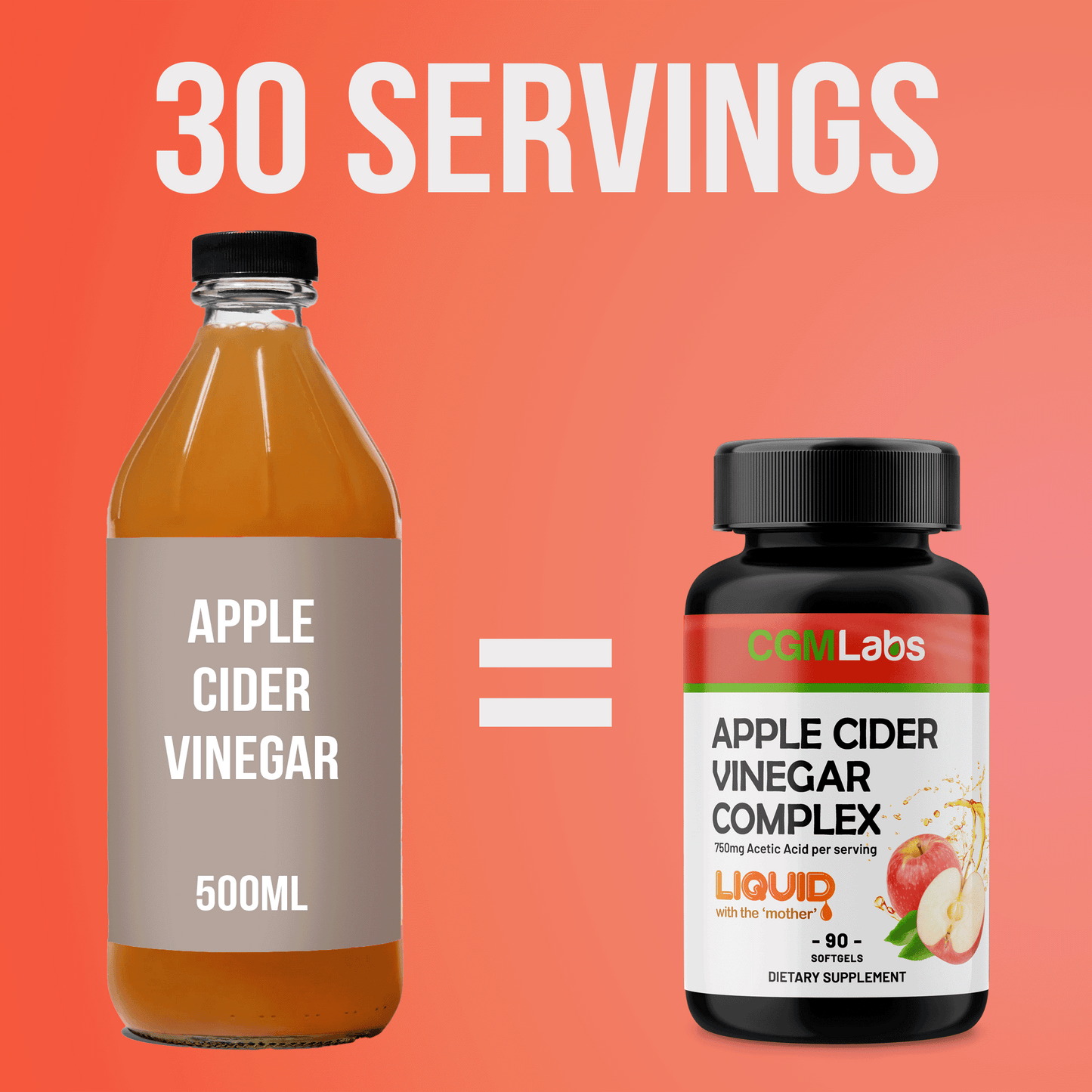 Liquid Apple Cider Vinegar in Softgels- Weight Control, Detox, Digestion - High Bioavailability, The Most Advanced Apple Vinegar Yet! (180)