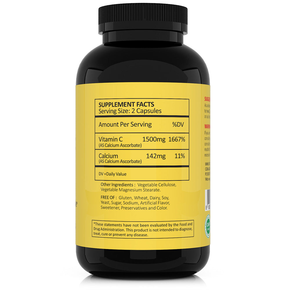 CGMLabs 속이 쓰리지 않은 저산성(중성) 비타민 C 1500mg 500식물성캡슐, 1개, 250회분